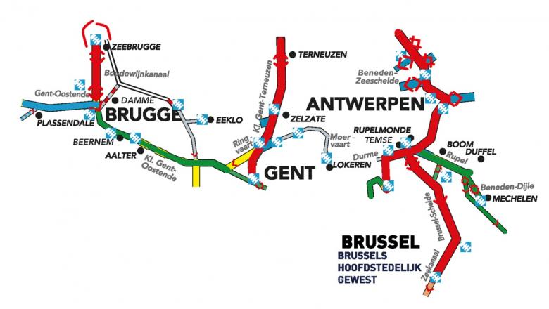De Vlaamse Waterweg kaart staandemastroute